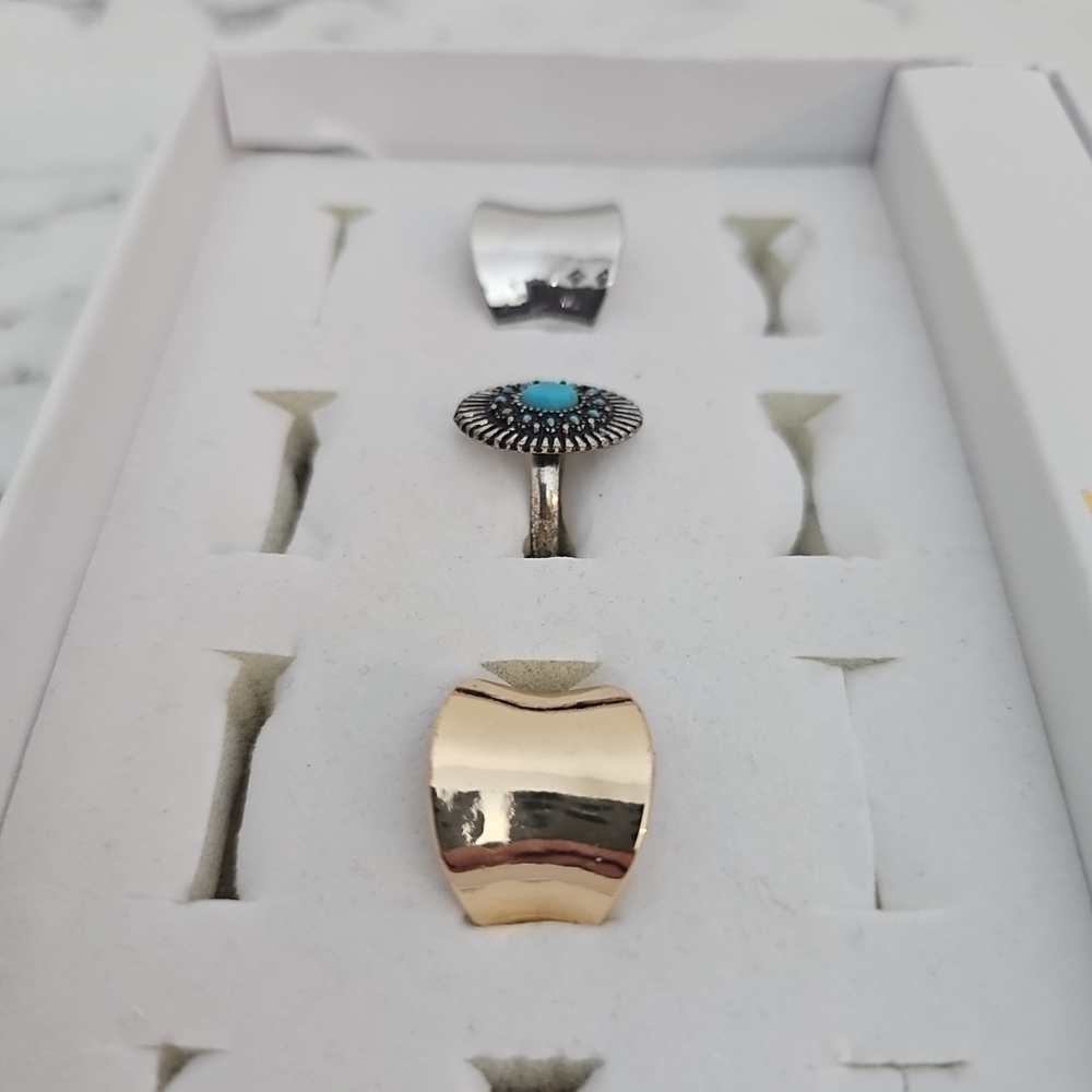 3 Pcs Adjustable Fashion Rings Gold Silver Blue Country Southern Girl - Picture 5 of 8